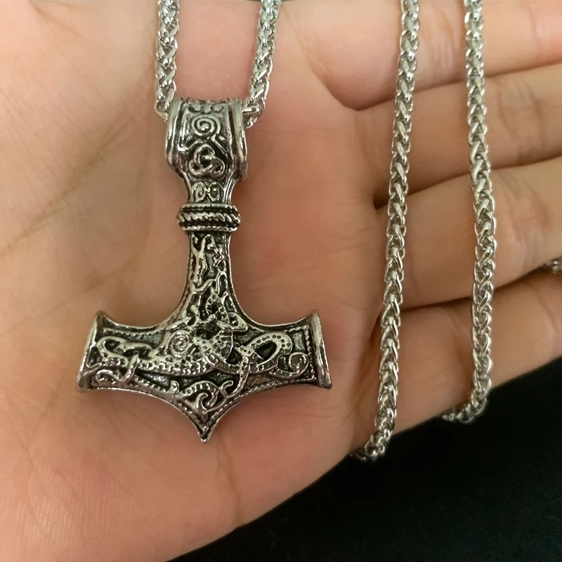 Vintage Nordic High Viking Hammer Mjolnir Amulet Men's Necklace